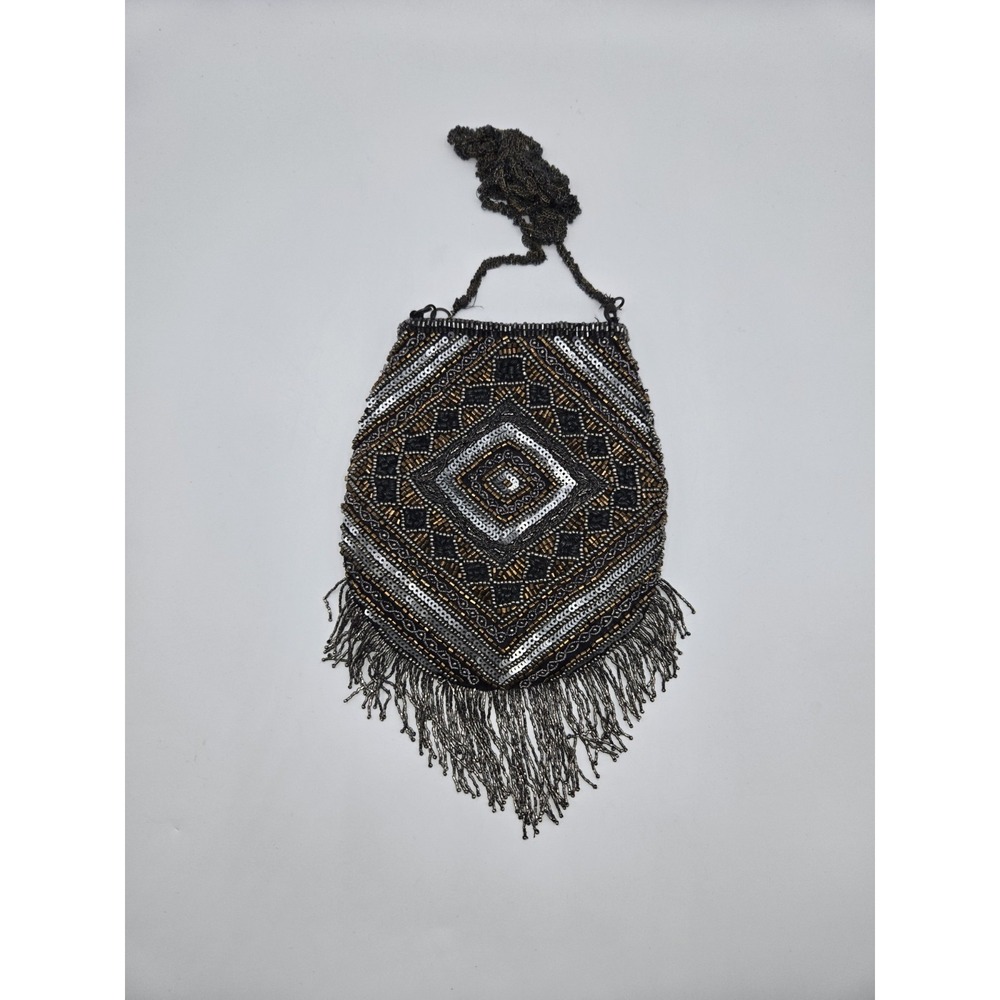 Zara Beaded Fringe Evening Clutch 7" Boho Festival Bag Removable‎ Chain